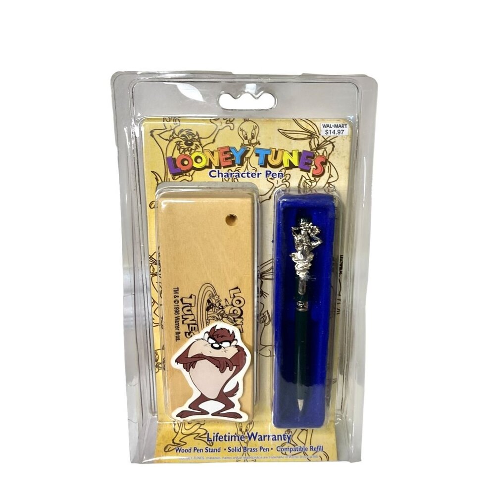 Looney Tunes Taz Character Pen With Wooden Stand & Solid Brass Pen